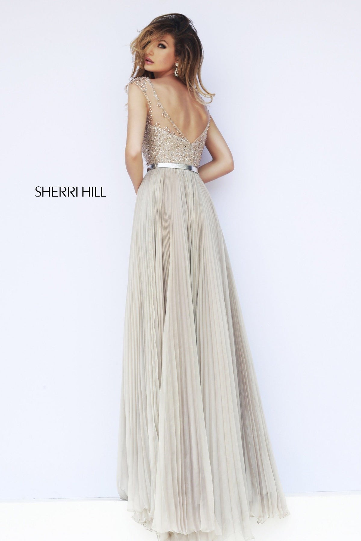 Sherri Hill 32131 cap-sleeve pleated chiffon gown