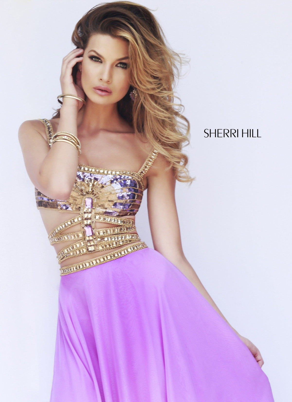 Sherri Hill 32134 beaded bodice chiffon gown in orchid