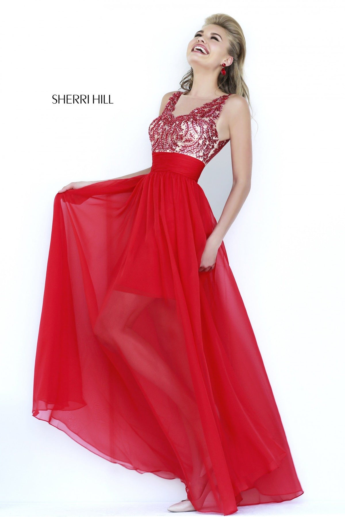 Sherri Hill 1945 beaded bodice chiffon gown in red