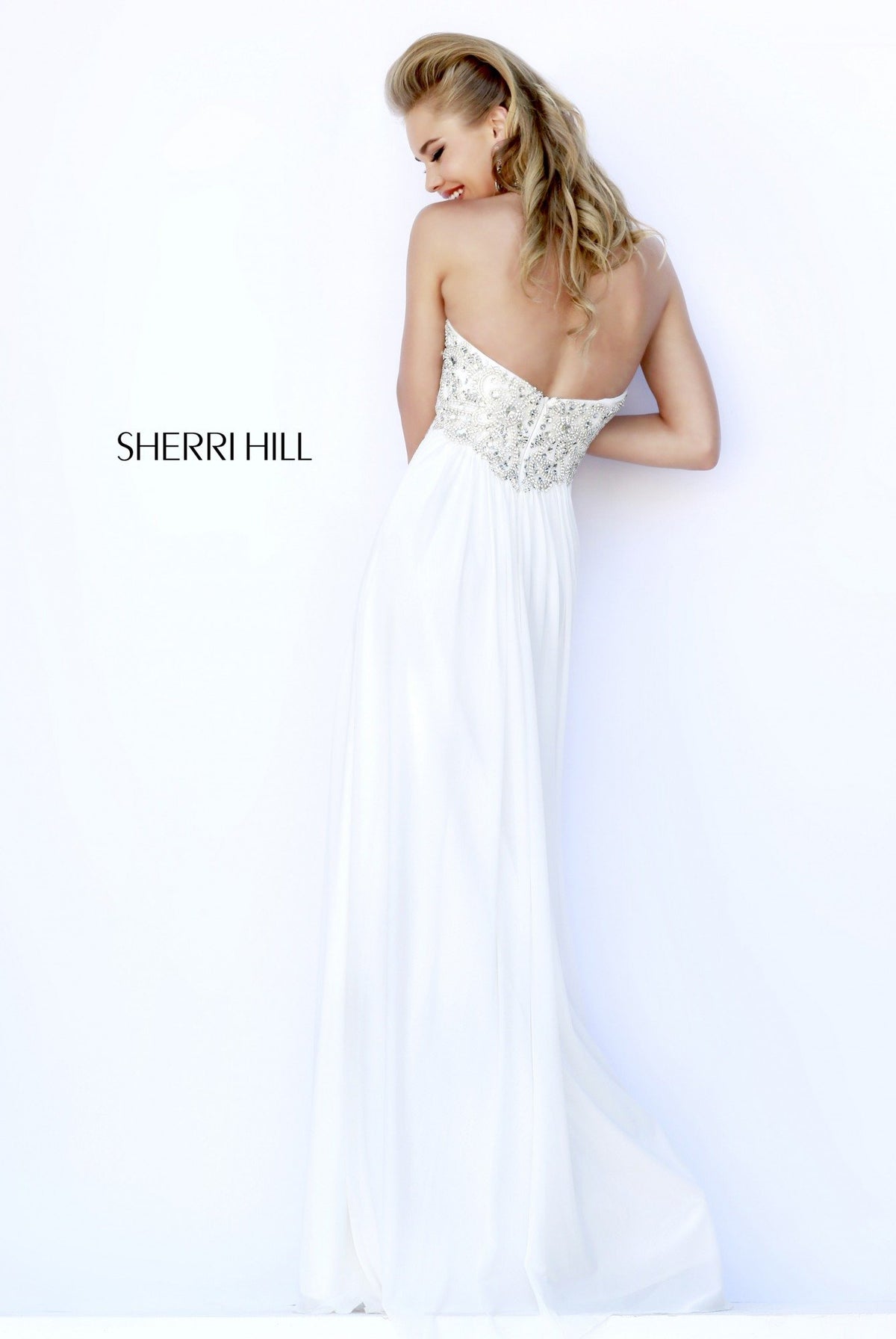 Sherri Hill 5204 halter chiffon gown with beaded bodice