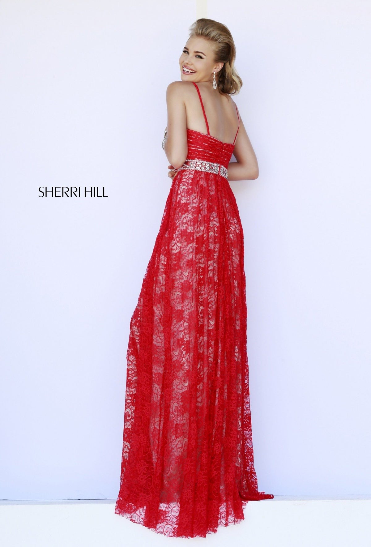 Sherri Hill 5205 sweetheart lace gown with beaded waist