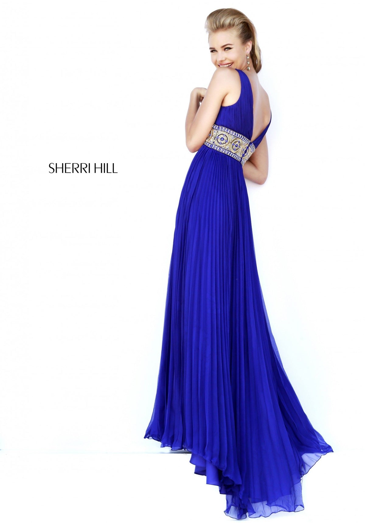 Sherri Hill 11189 V-neck chiffon gown with beaded waist
