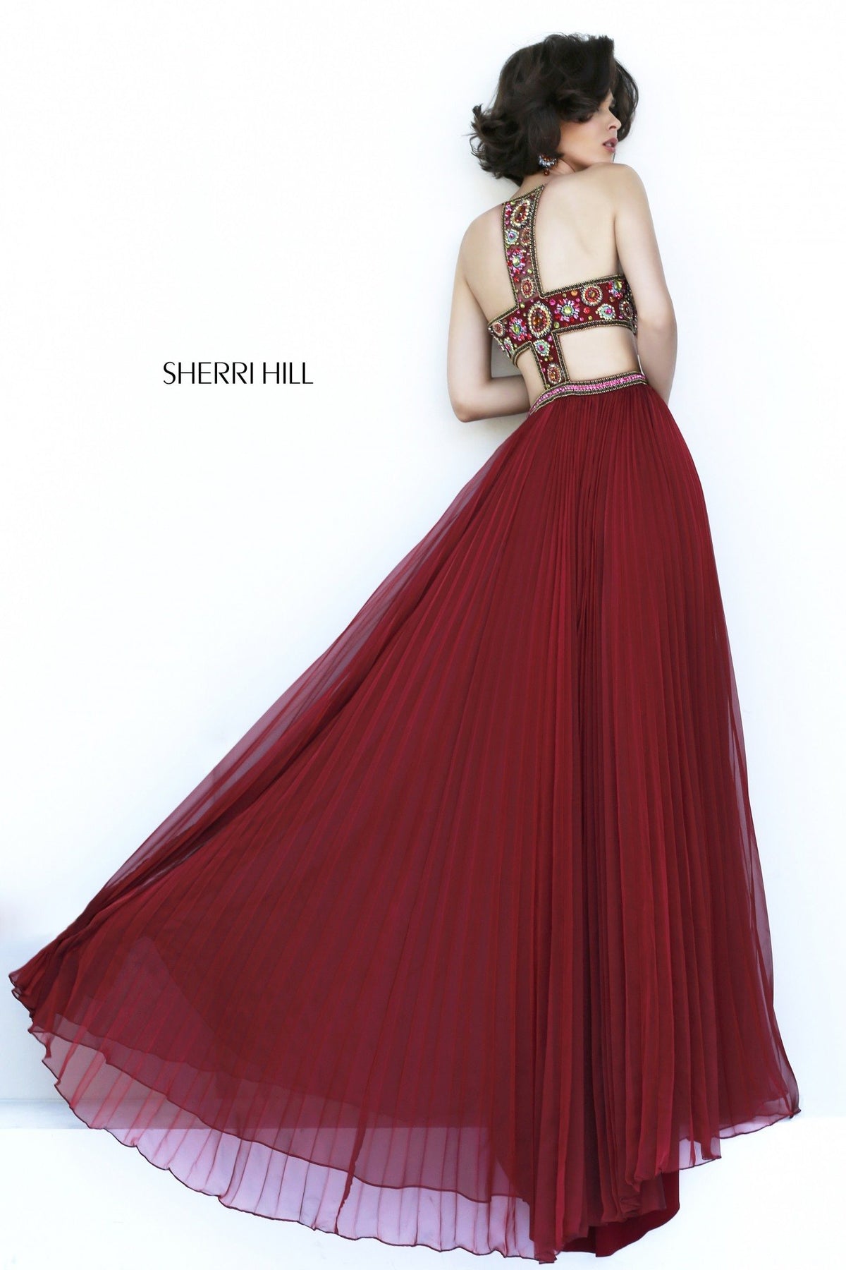 Sherri Hill 11206 halter beaded bodice gown with cutouts