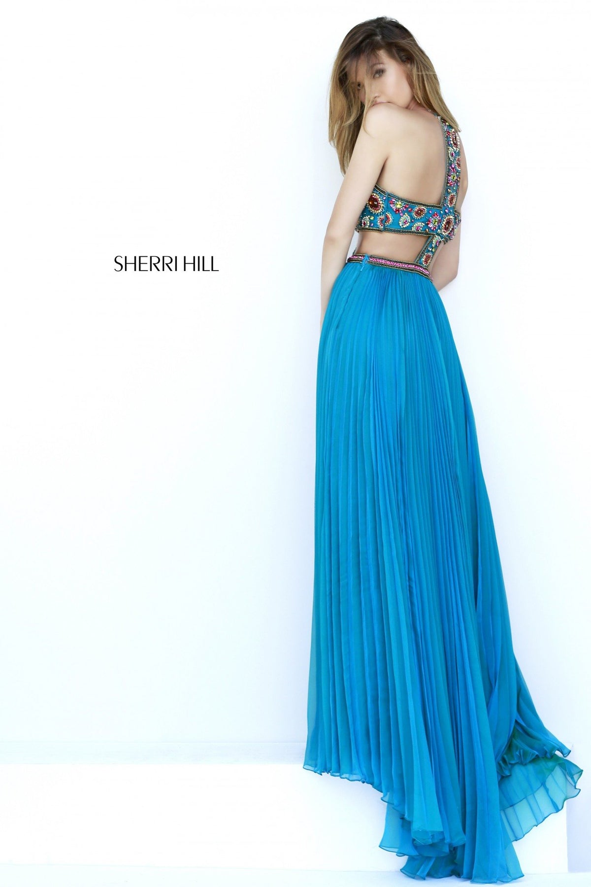 Sherri Hill 11206 halter beaded bodice gown with cutouts