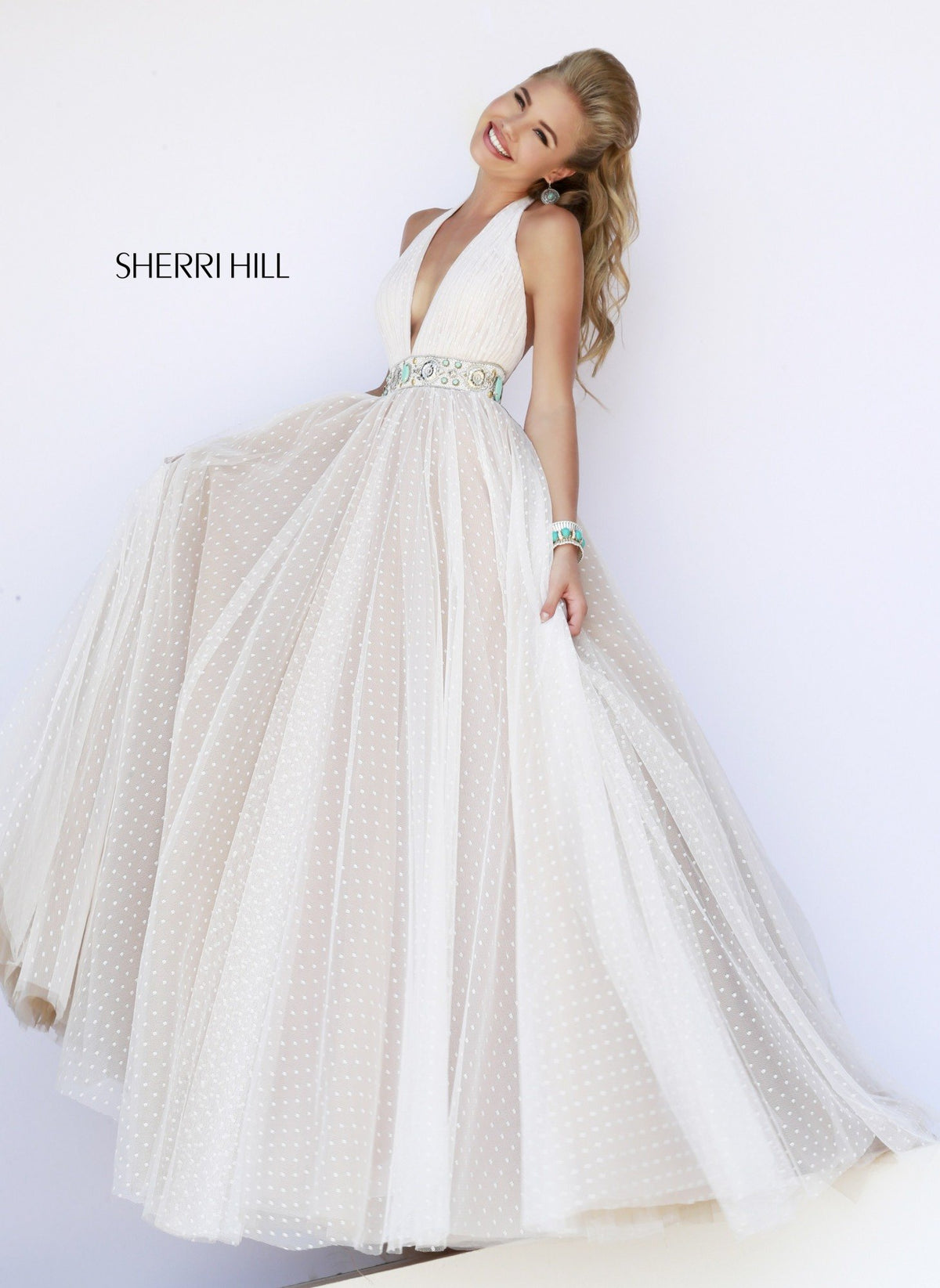 Sherri Hill 11250 open-back chiffon gown in ivory
