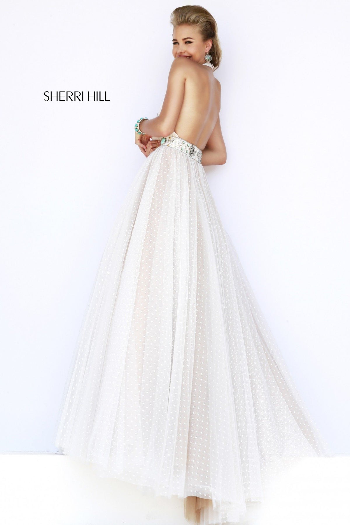 Sherri Hill 11250 open-back chiffon gown in ivory