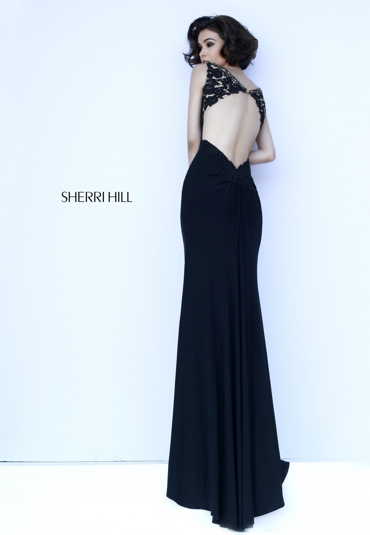 Sherri Hill 32076 fitted jersey gown with beaded back