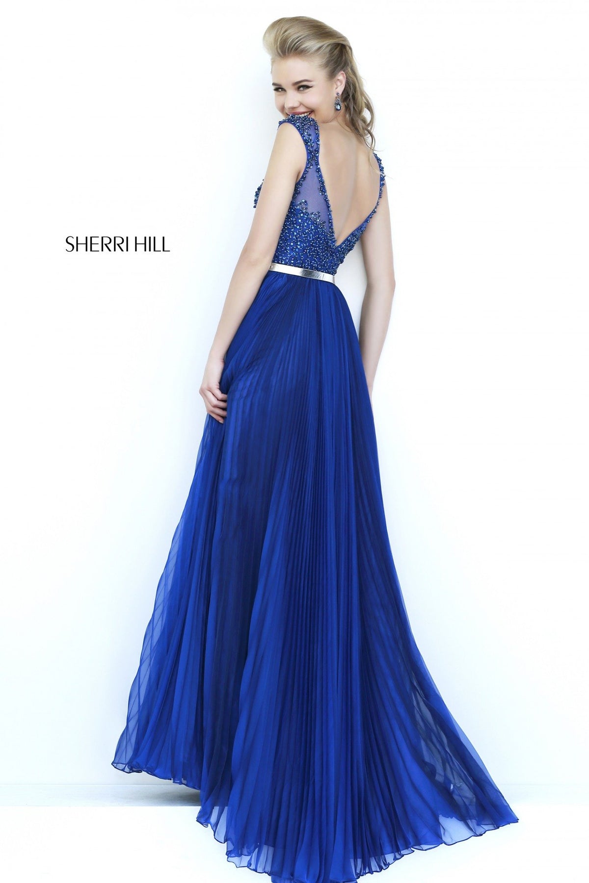 Sherri Hill 32131 cap-sleeve pleated chiffon gown