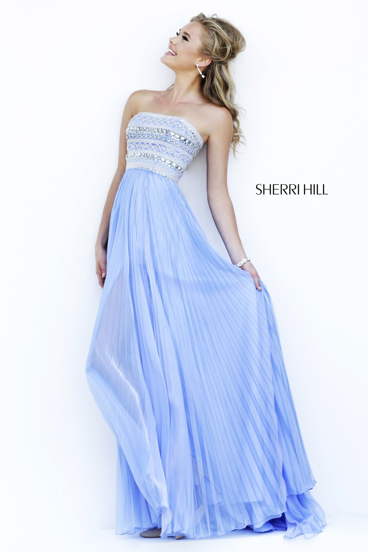 Sherri Hill 32182 strapless beaded bodice chiffon gown in periwinkle