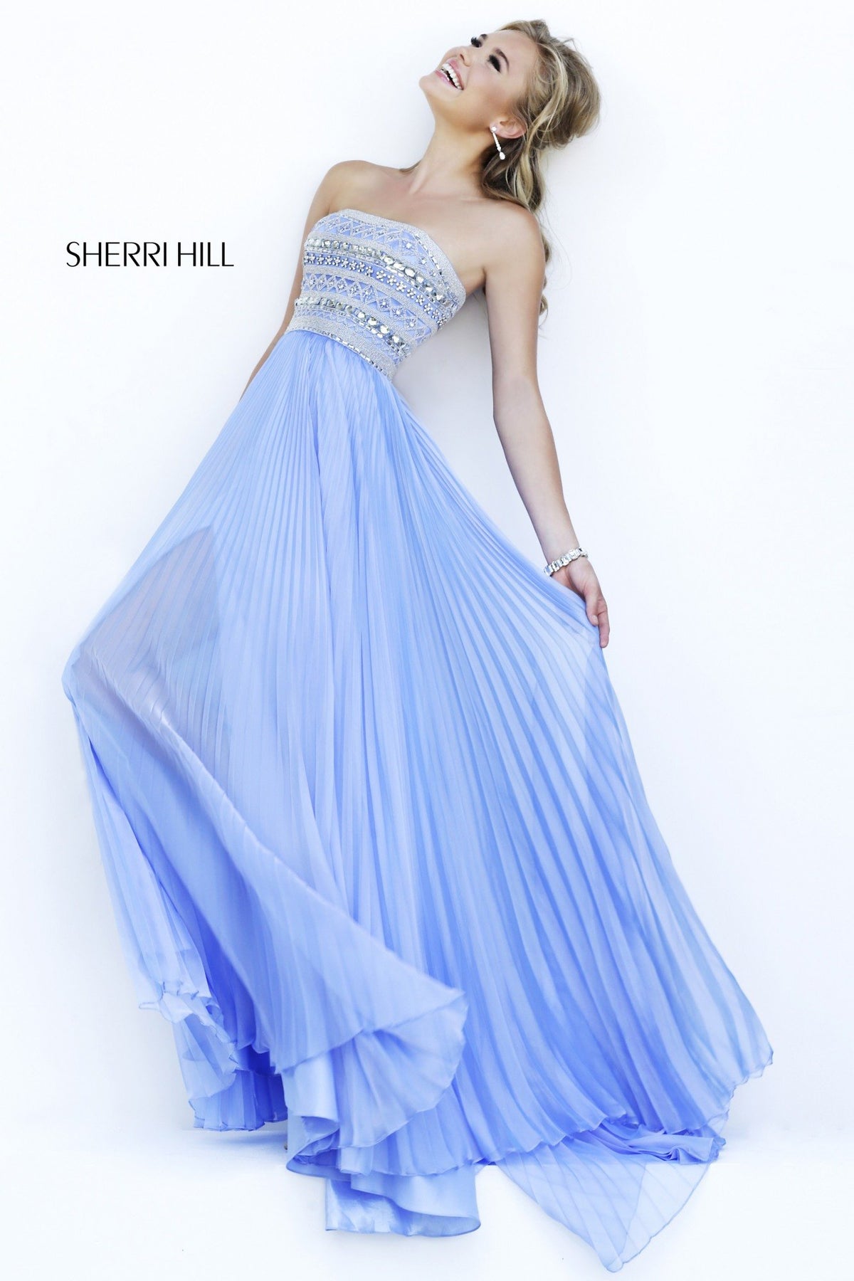 Sherri Hill 32182 strapless beaded bodice chiffon gown