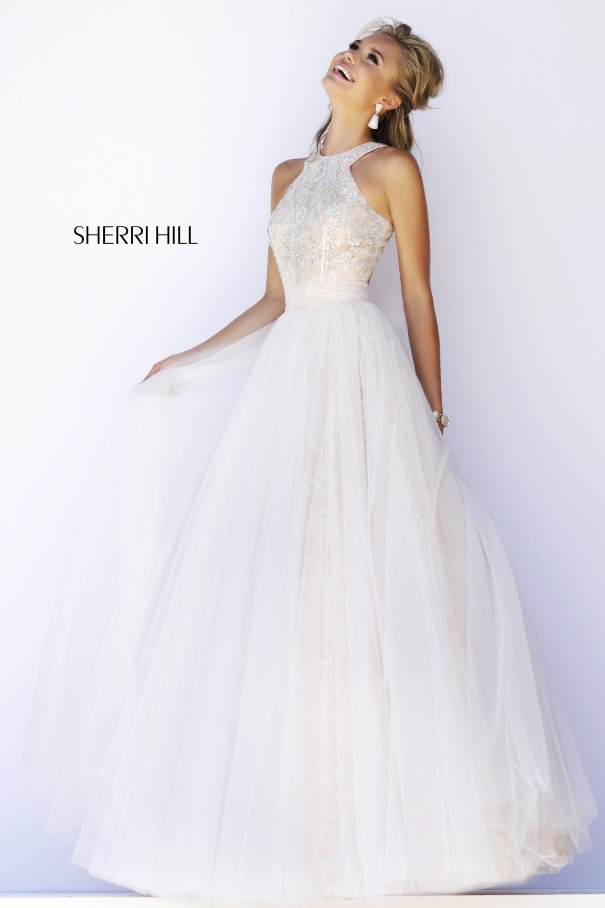 Sherri Hill 32218 strapless tulle ball gown in ivory