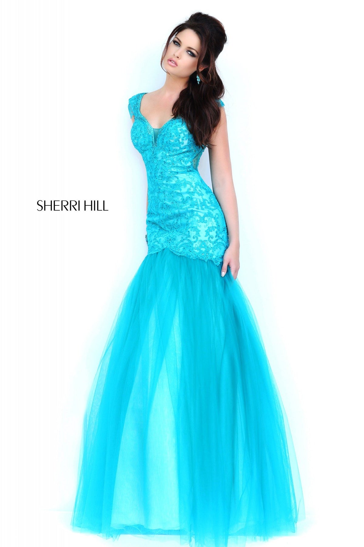 Sherri Hill 5602 beaded mermaid gown with tulle skirt