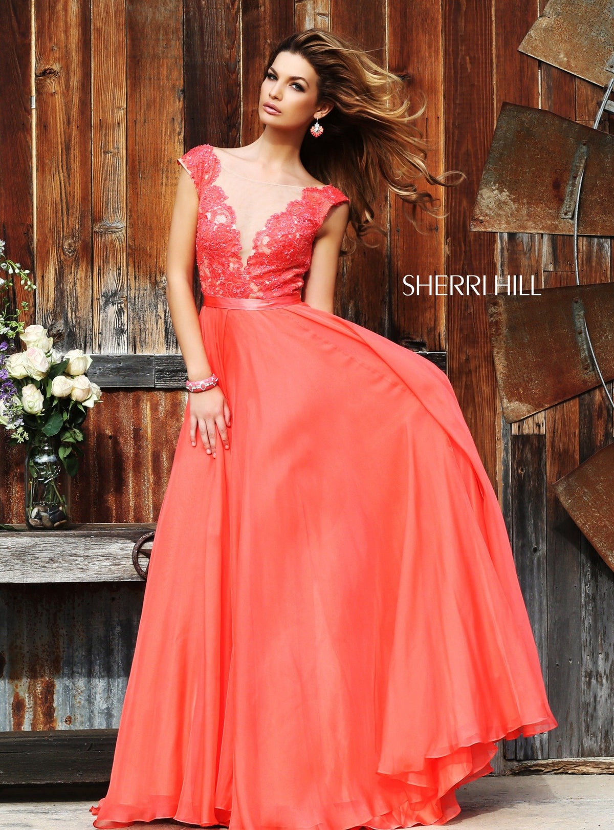 Sherri Hill 11269 cap-sleeve lace bodice chiffon gown