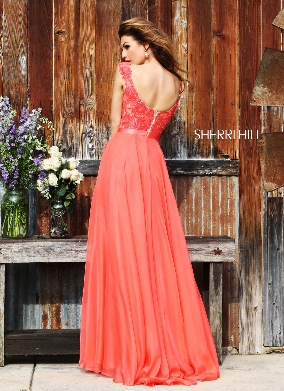 Sherri Hill 11269 cap-sleeve lace bodice chiffon gown