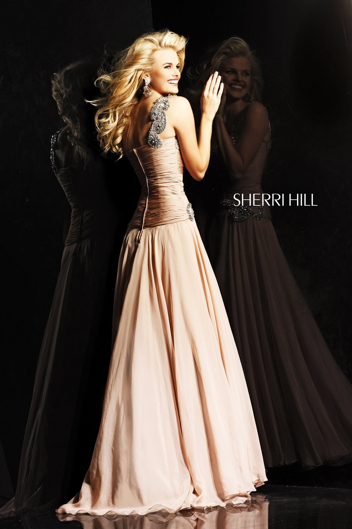 Sherri Hill 1460 one-shoulder beaded chiffon gown