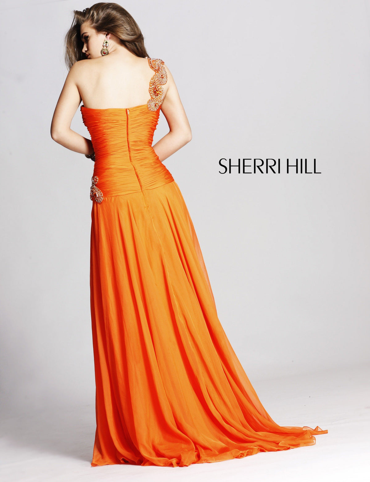 Sherri Hill 1460 one-shoulder beaded chiffon gown