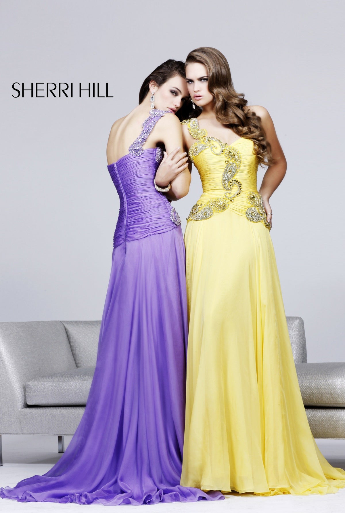 Sherri Hill 1460 one-shoulder beaded chiffon gown in lilac