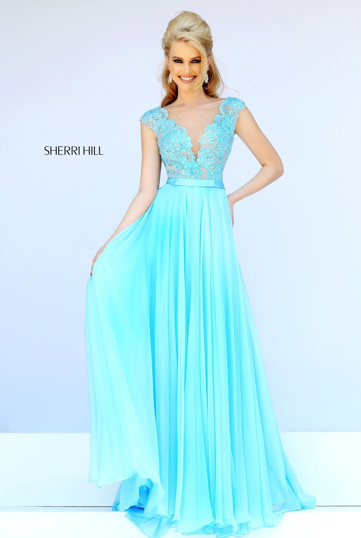 Sherri Hill 11269 cap-sleeve lace bodice chiffon gown