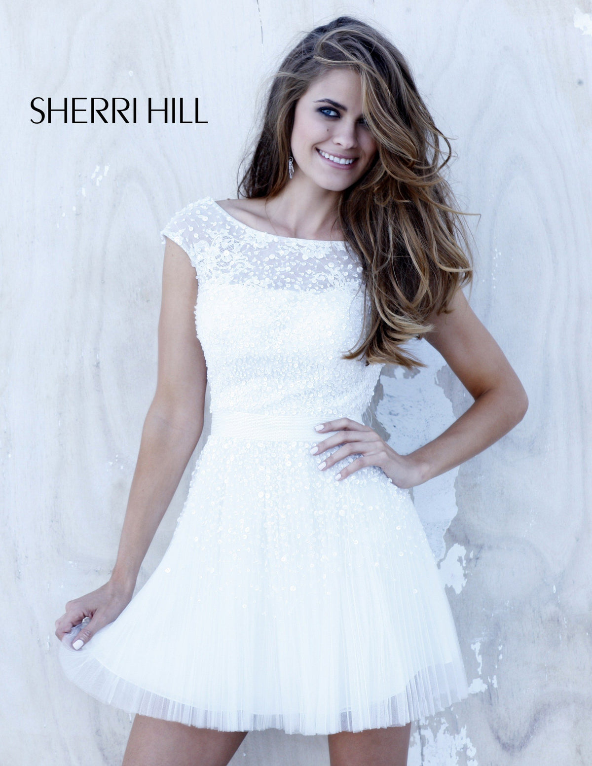Sherri Hill 2840 sequin cocktail dress with full skirt in ivory