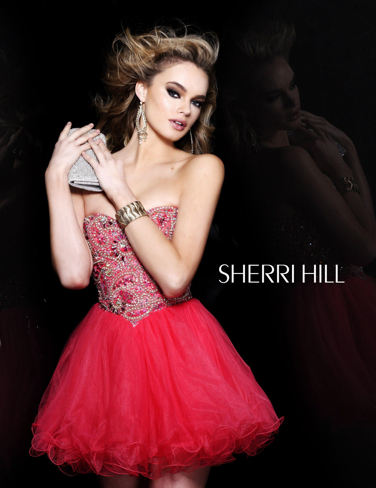 Sherri Hill 2864 beaded cocktail dress with ruffled tulle skirt