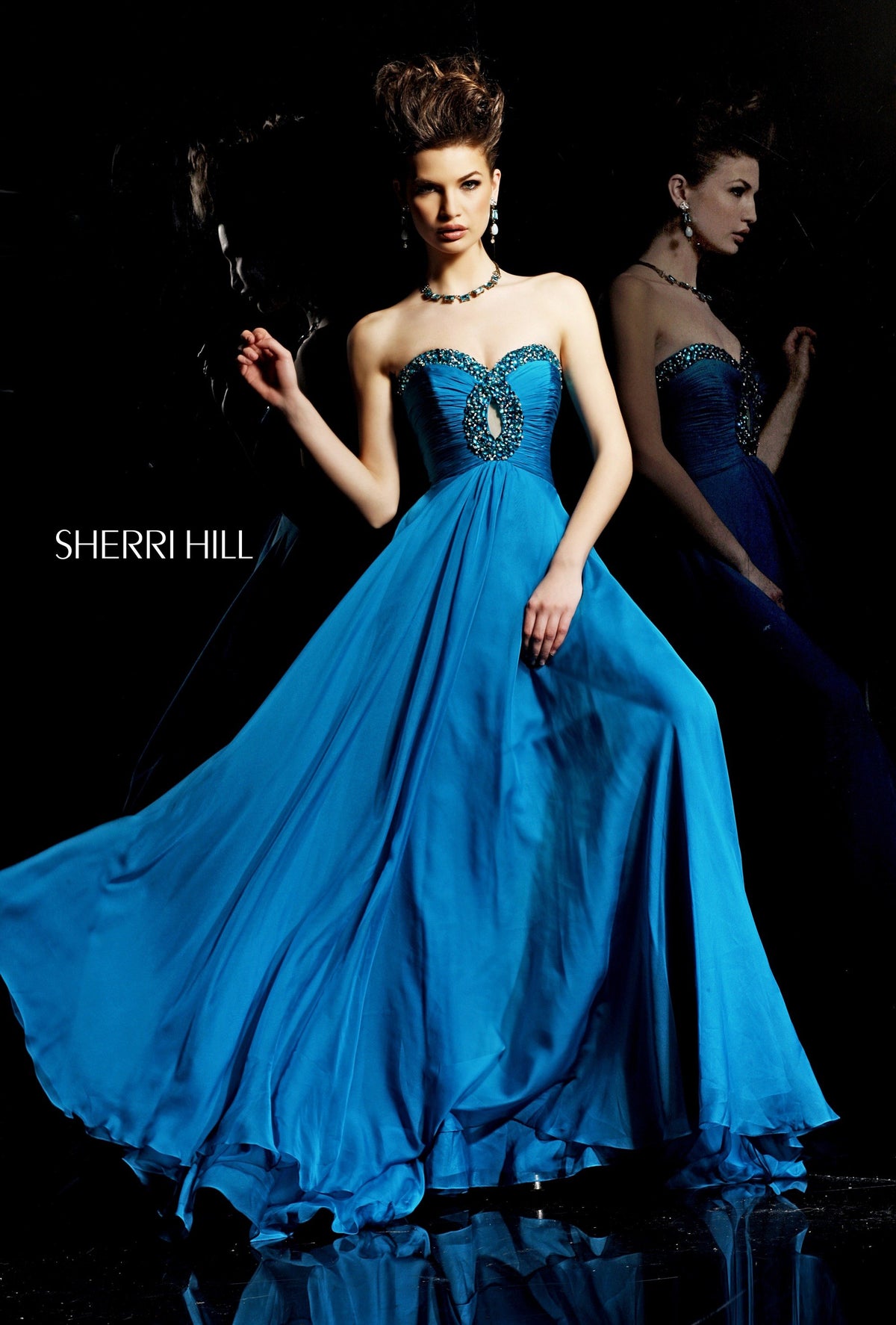 Sherri Hill 2845 strapless beaded satin gown in royal/royal
