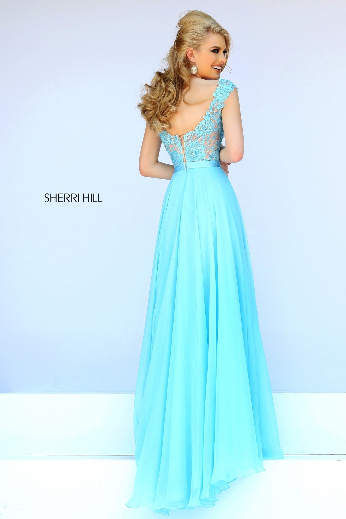 Sherri Hill 11269 cap-sleeve lace bodice chiffon gown