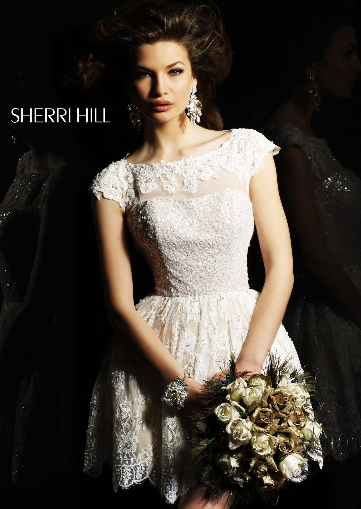 Sherri Hill 2957 cap-sleeve lace cocktail dress