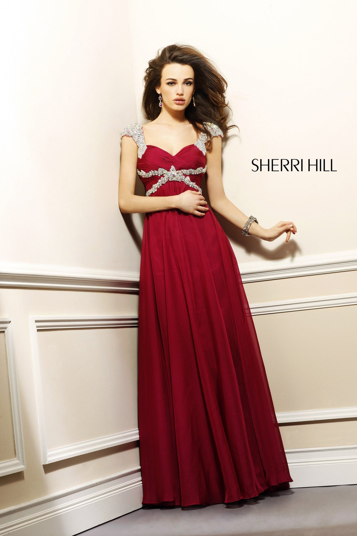 Sherri Hill 3843 beaded strap chiffon gown