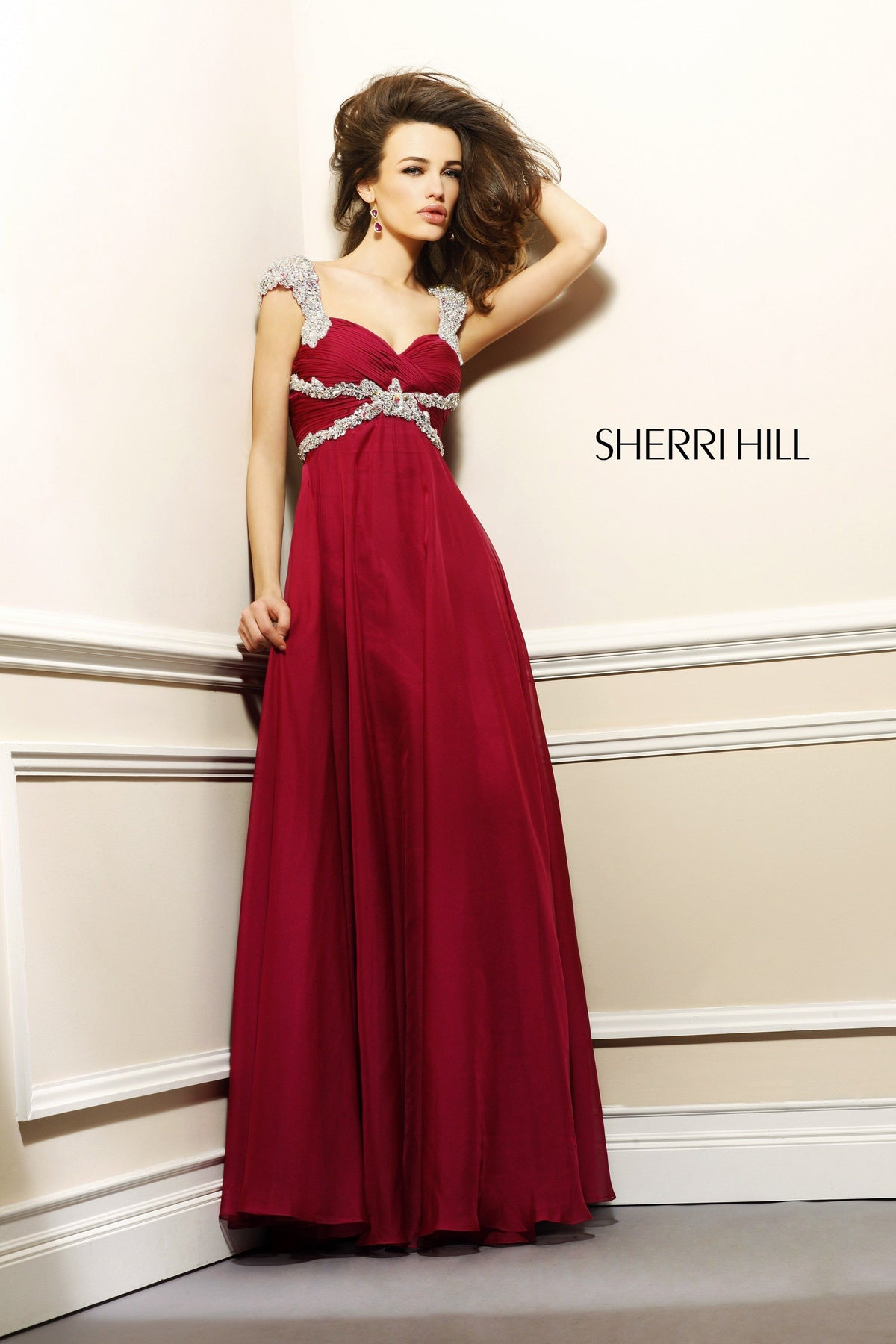 Sherri Hill 3843 beaded strap chiffon gown