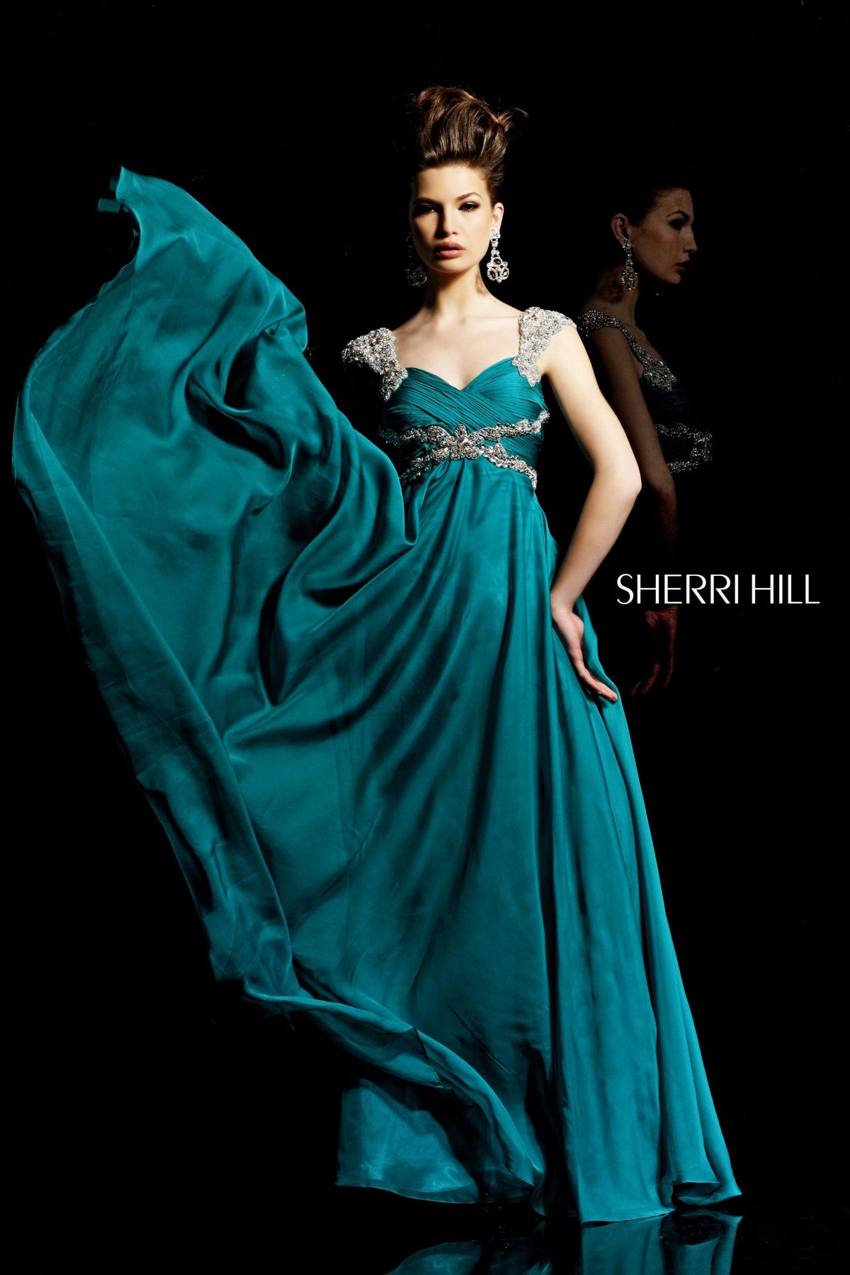 Sherri Hill 3843 beaded strap chiffon gown
