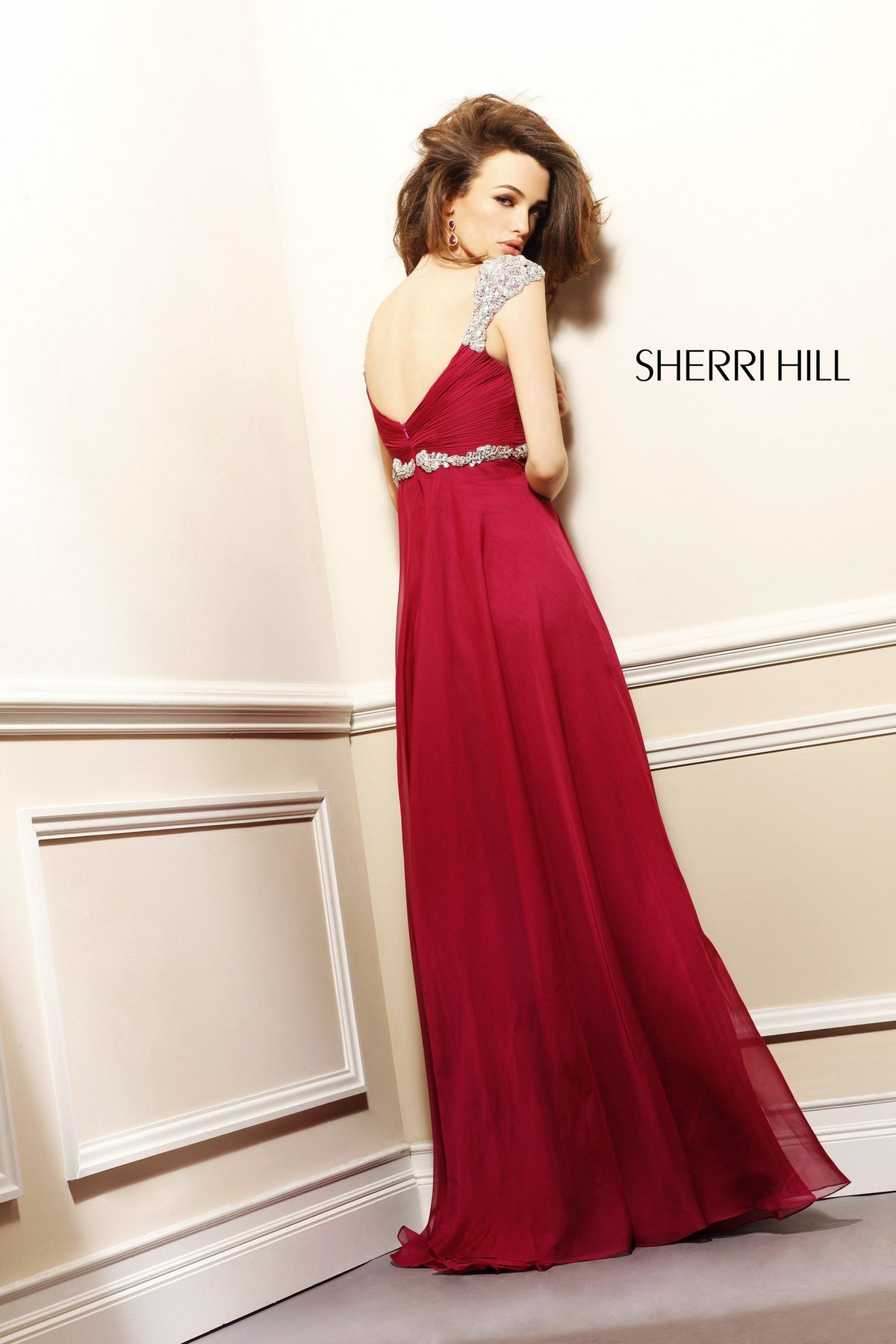 Sherri Hill 3843 beaded strap chiffon gown