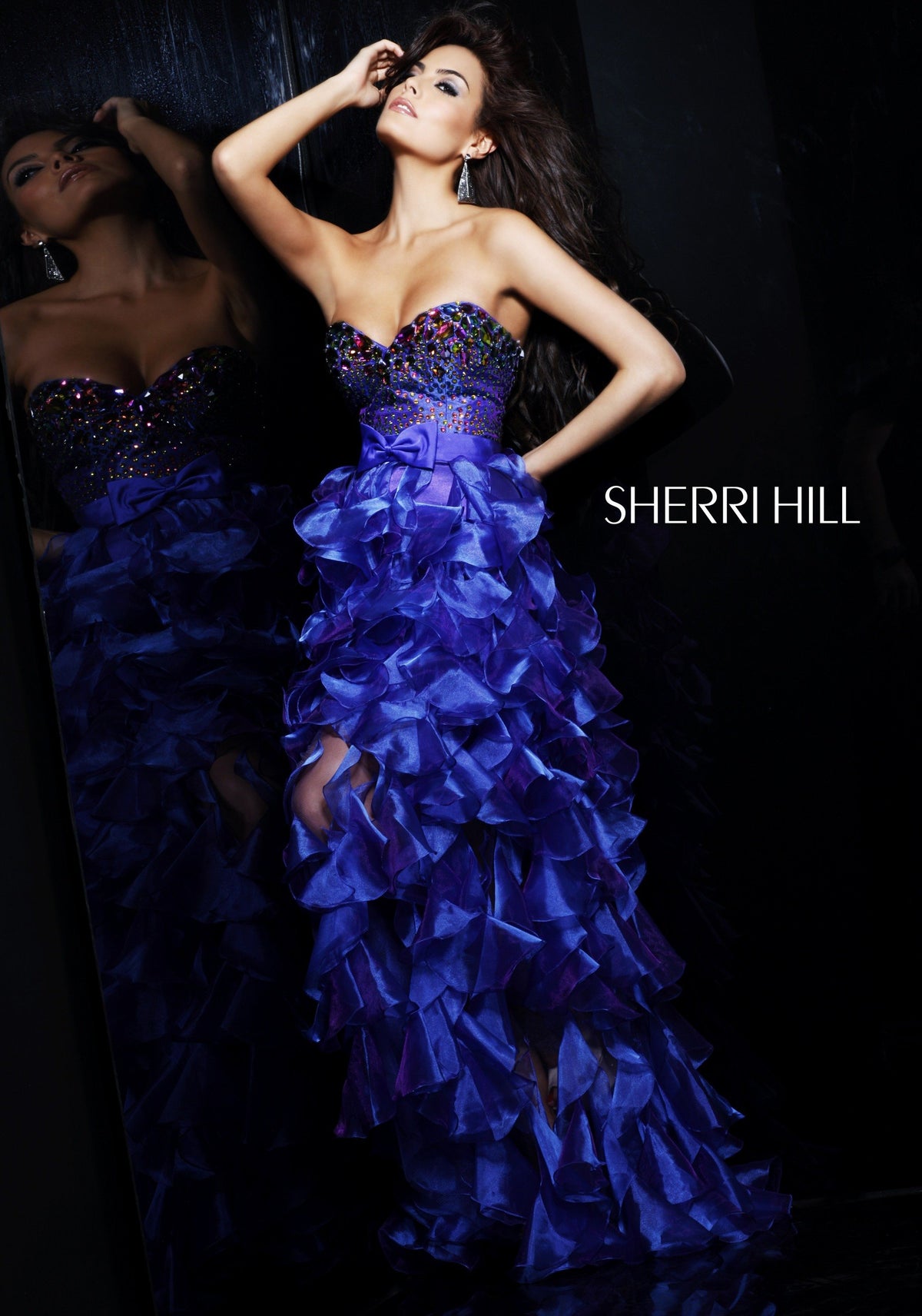 Sherri Hill 2921 one-shoulder beaded high-low dress with ruffled skirt