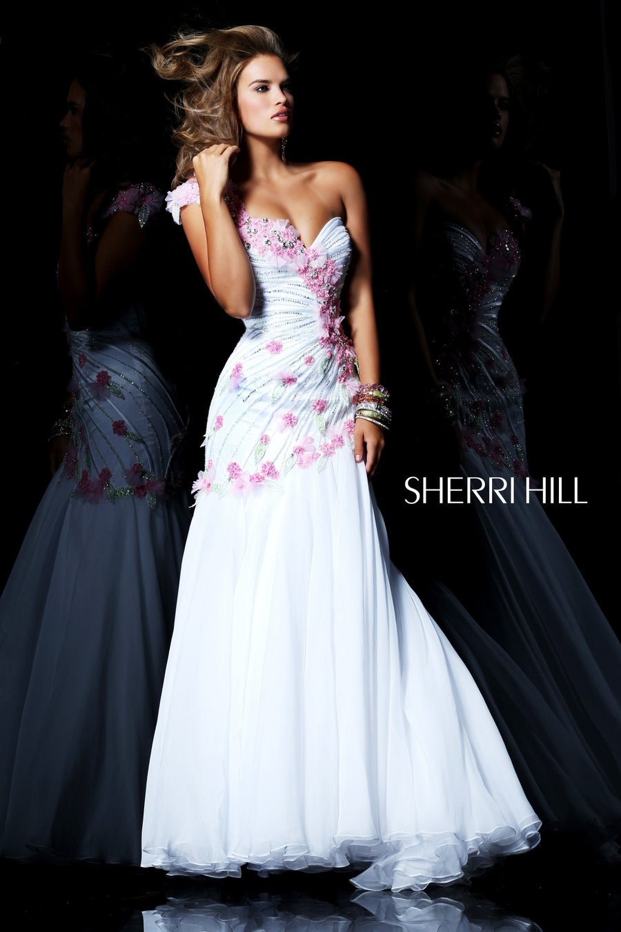 Sherri Hill style 1569 in pink, Strapless Embroidered A-Line Gown