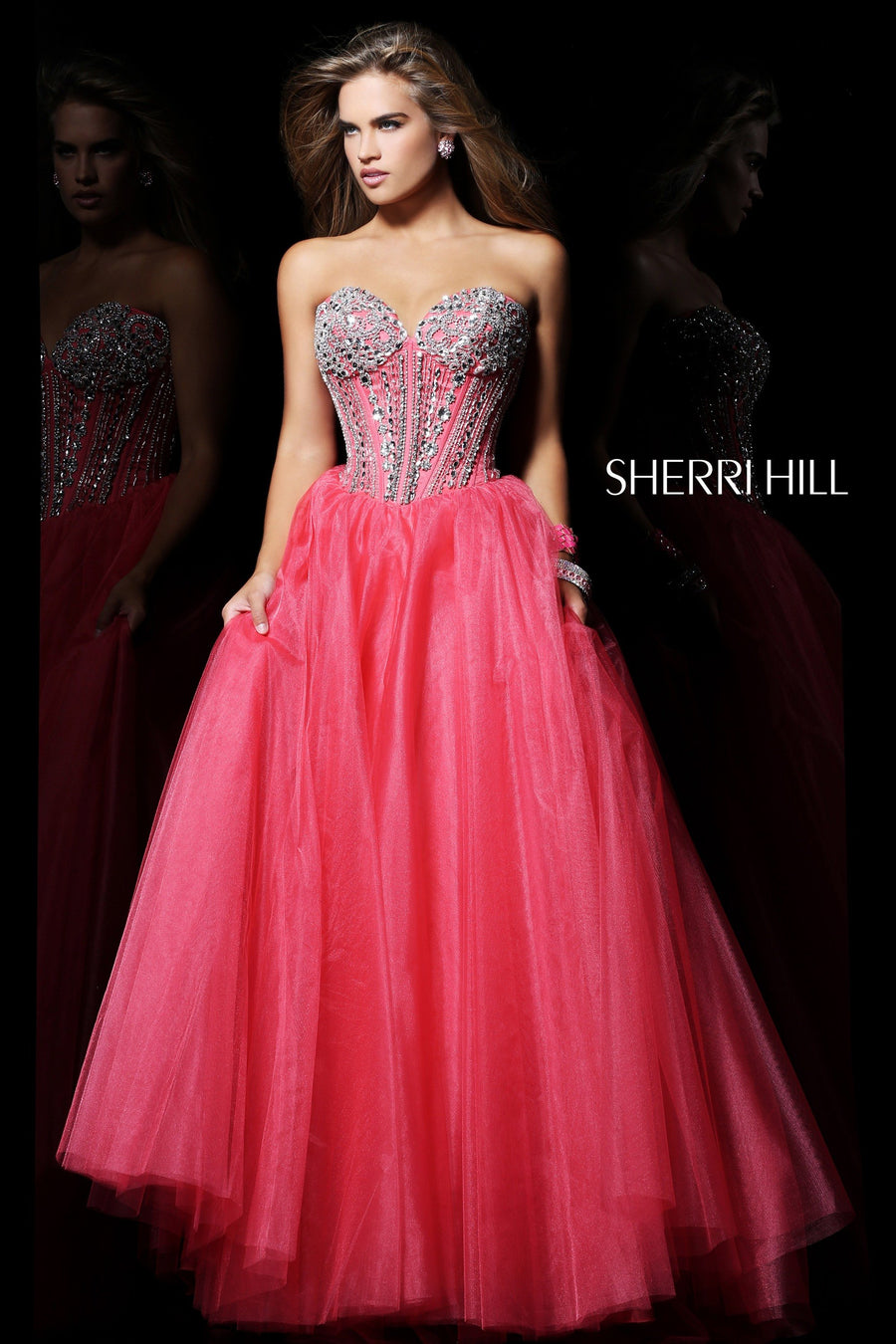 Sherri Hill style 1594 in lilac, Strapless Beaded Tulle Ball Gown