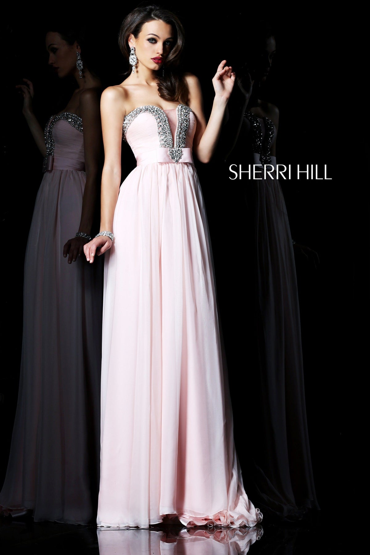 Sherri Hill 1900 beaded bodice chiffon gown in blush