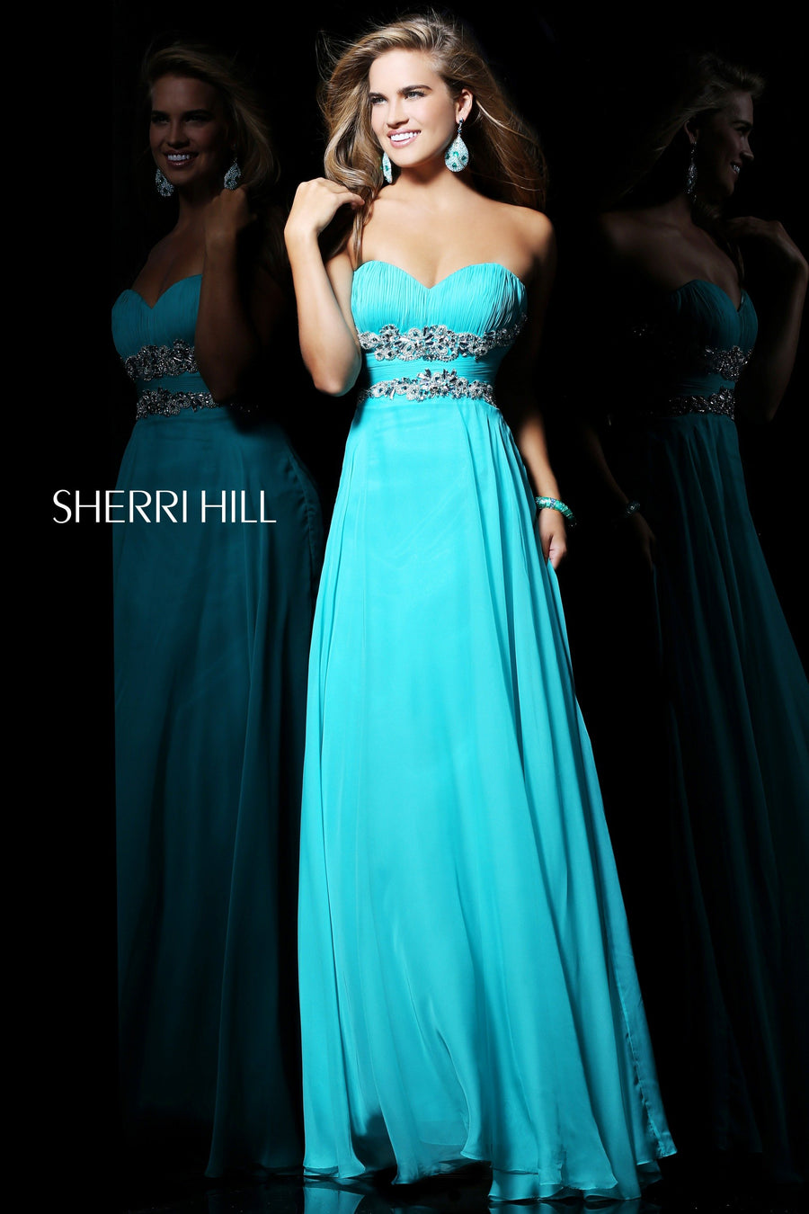 Sherri Hill style 3866 in blush, Sweetheart Chiffon Gown with Beaded Waist
