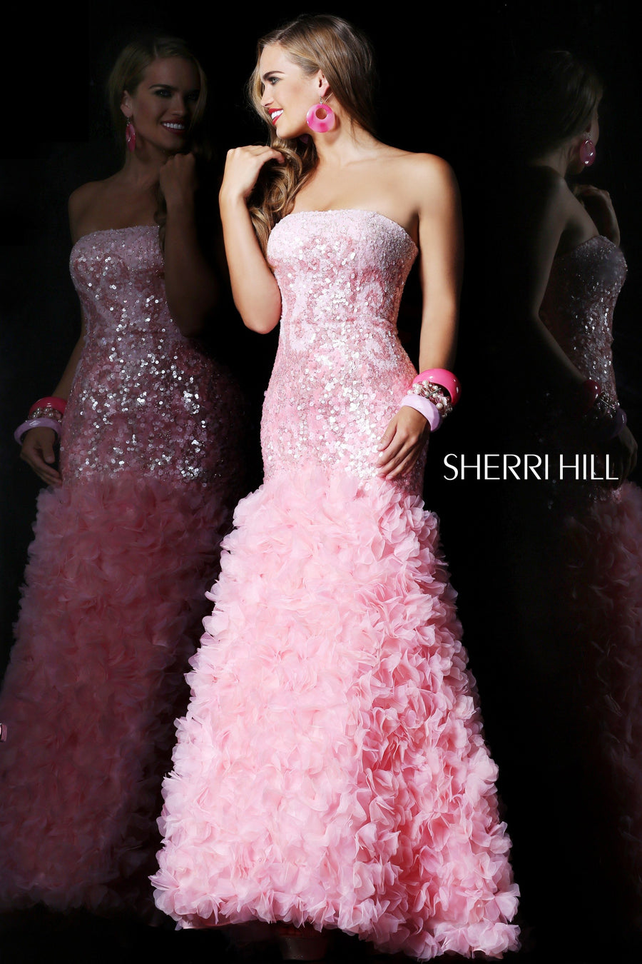 Sherri Hill style 8500 in pink, Strapless Sequin Mermaid Gown