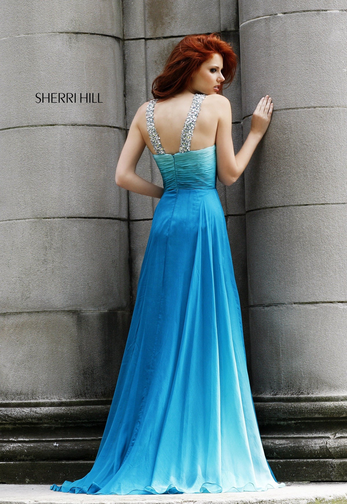 Sherri Hill 7201 halter beaded ombré chiffon gown