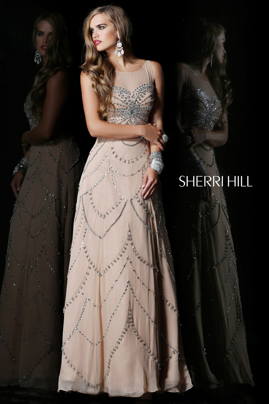 Sherri Hill style 11005 in nude/silver, Beaded Fitted Gown