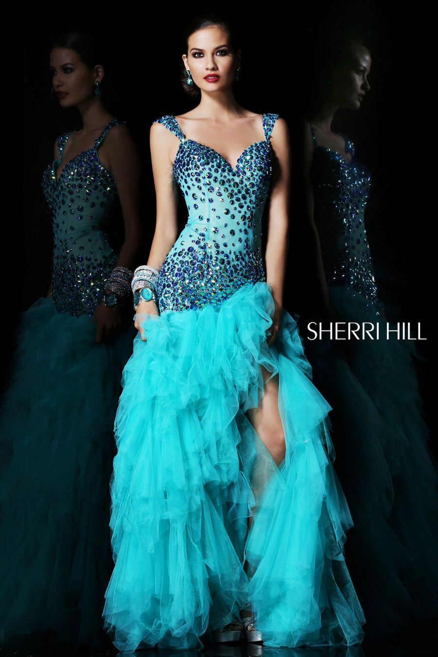 Sherri Hill style 21008 in aqua, Sweetheart Beaded Gown