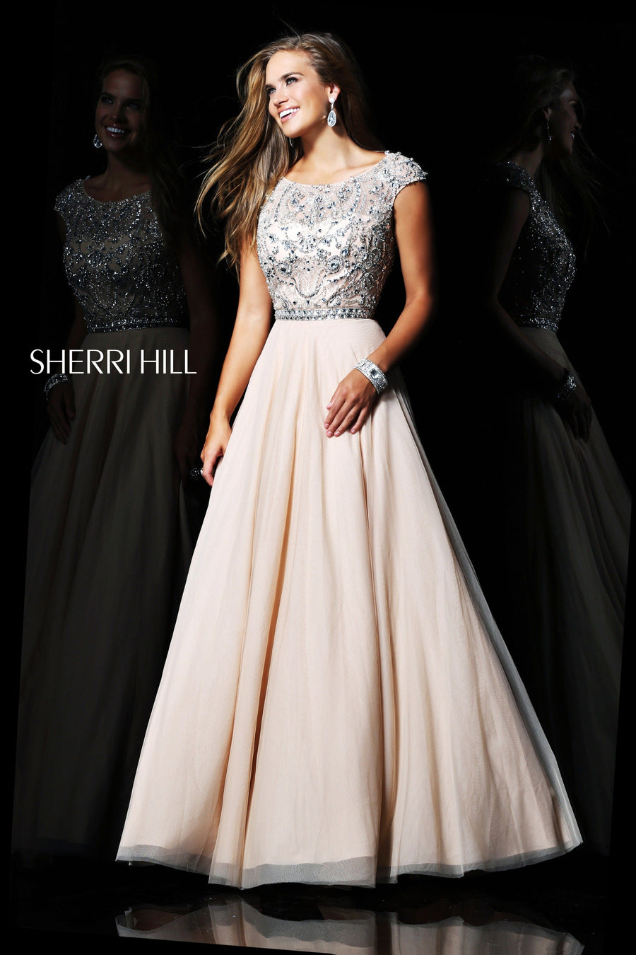 Sherri Hill style 21053 in nude/silver