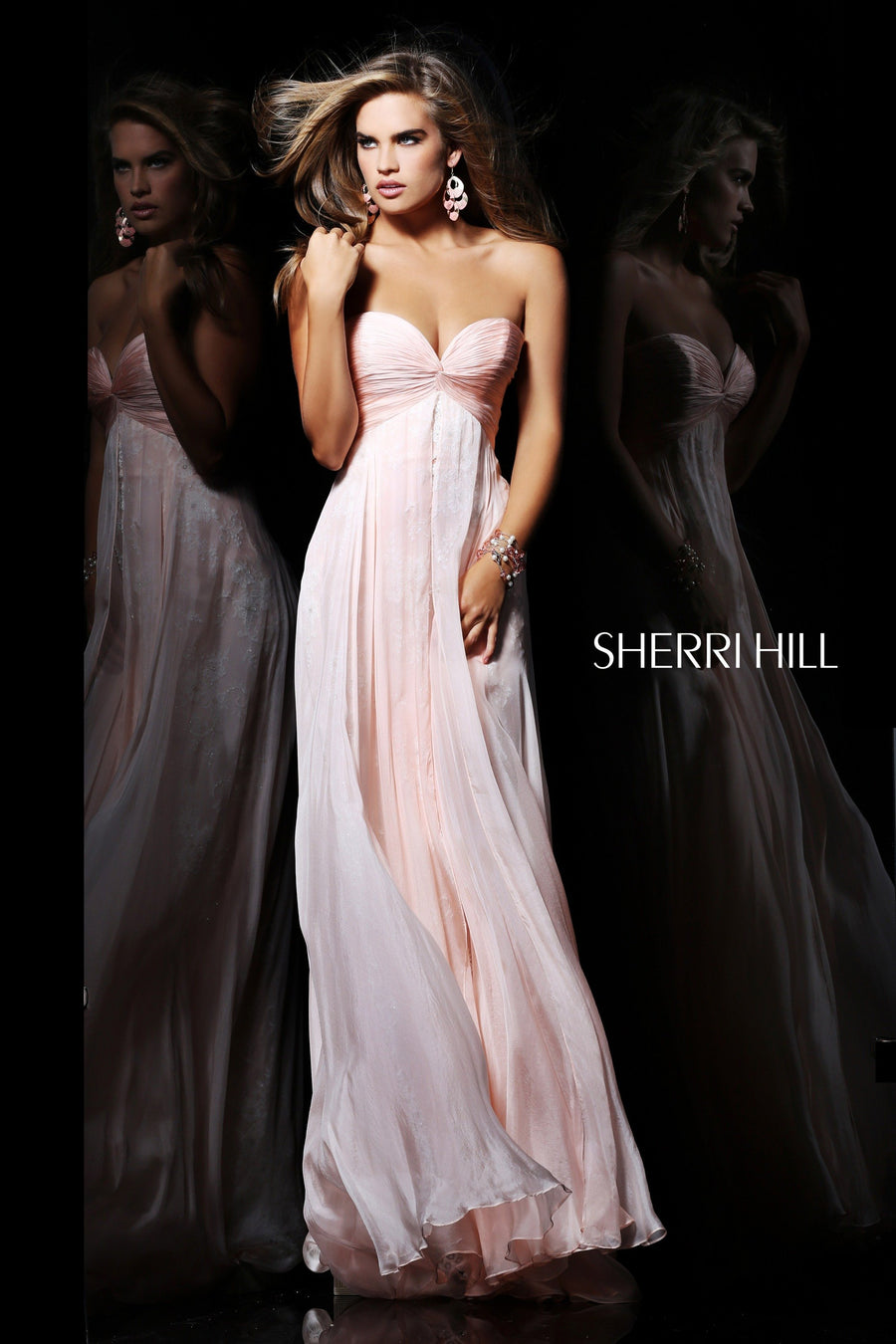 Sherri Hill style 21067 in peach/ivory, Sweetheart Chiffon Gown