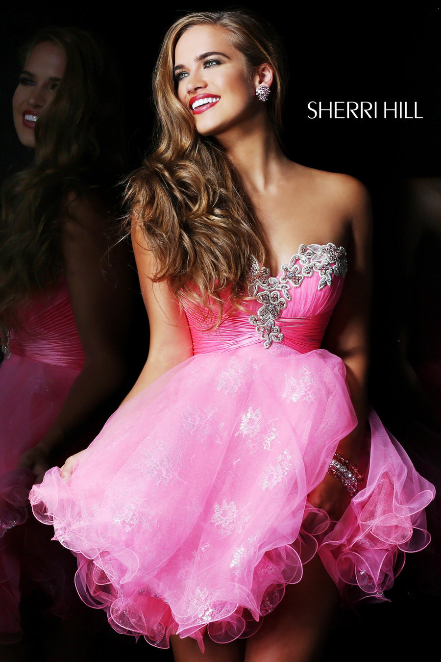 Sherri Hill style 21074 in candy pink, Sweetheart Beaded Cocktail Dress