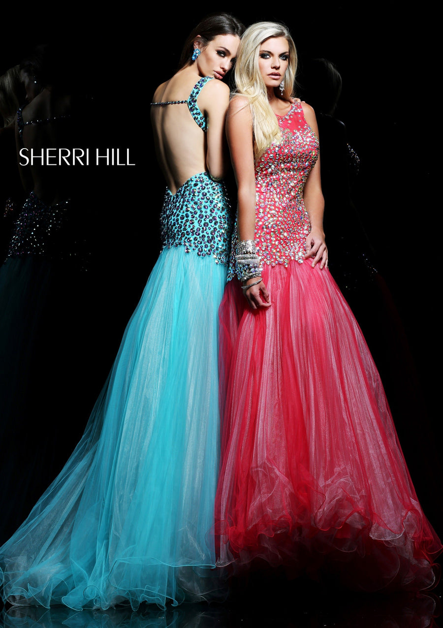 Sherri Hill style 21082 in lilac, Beaded Mermaid Gown with Tulle Skirt