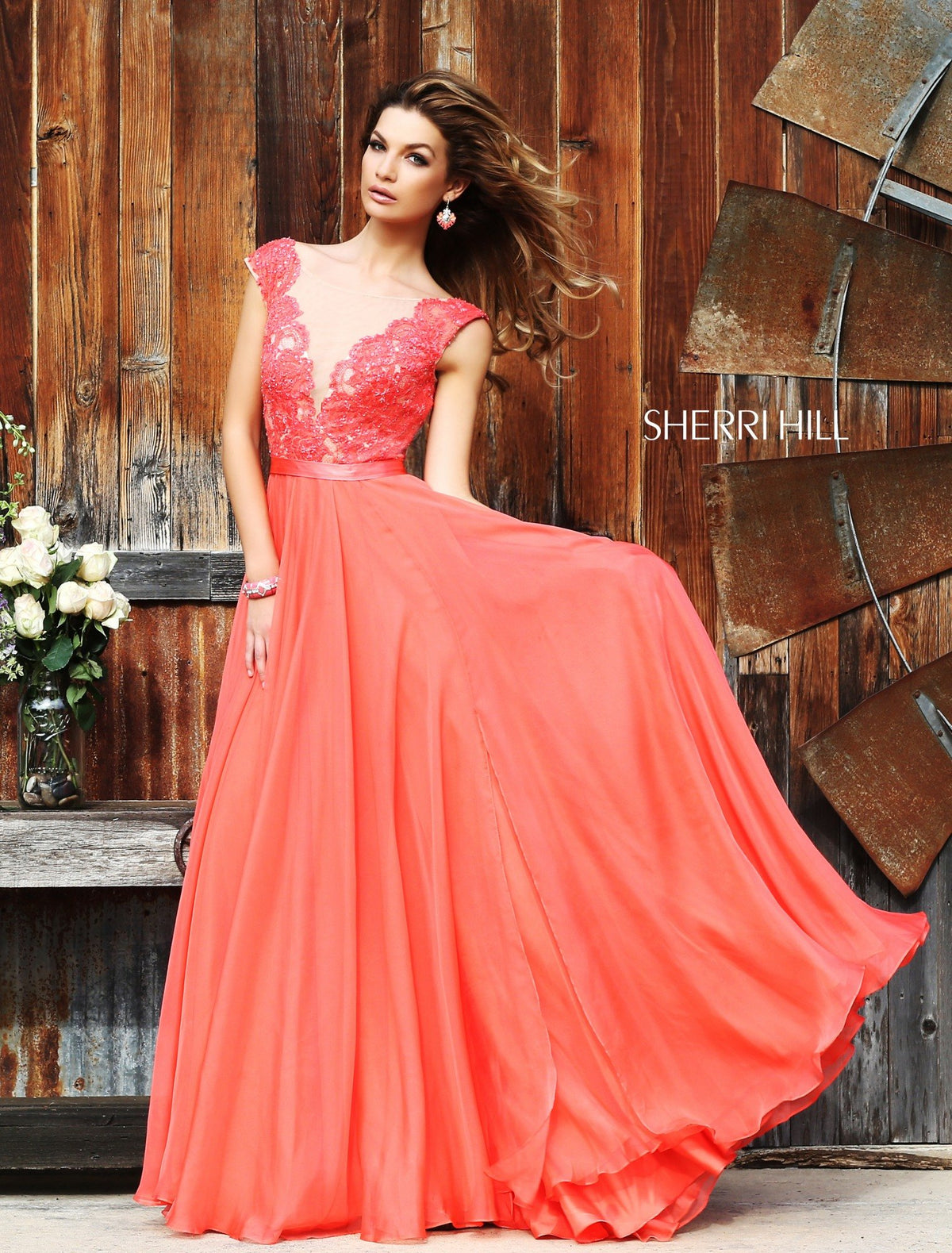 Sherri Hill 11269 cap-sleeve lace bodice chiffon gown