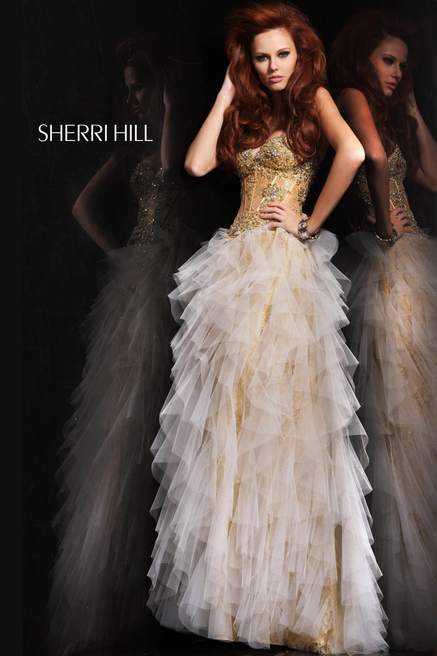 Sherri Hill style 11024 in ivory/gold