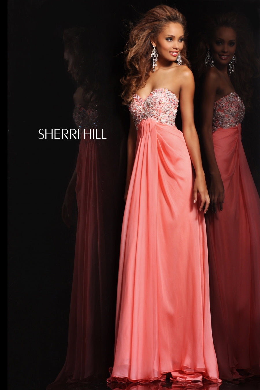 Sherri Hill style 3863 in light pink, Strapless Draped Chiffon Gown