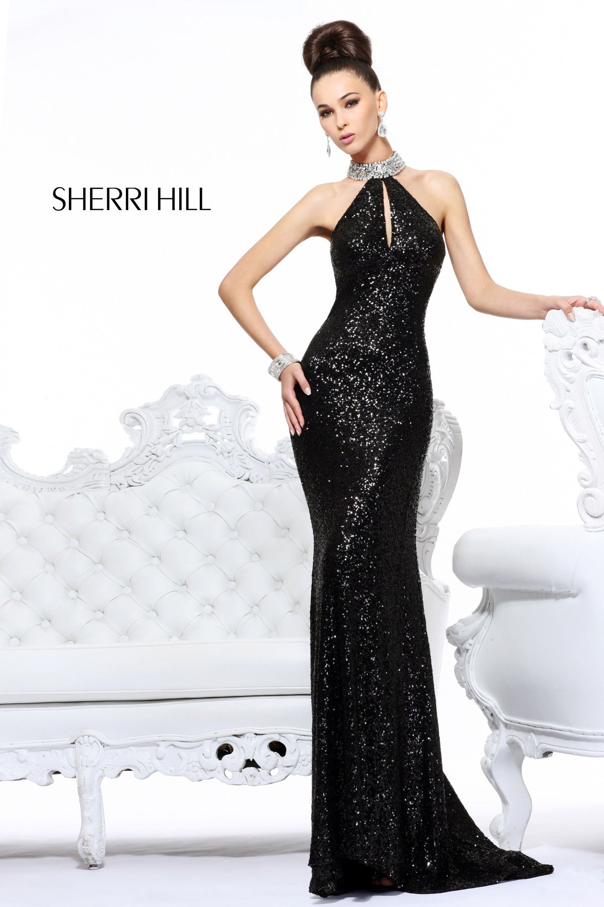 Sherri Hill 21129 open-back sequin fitted gown
