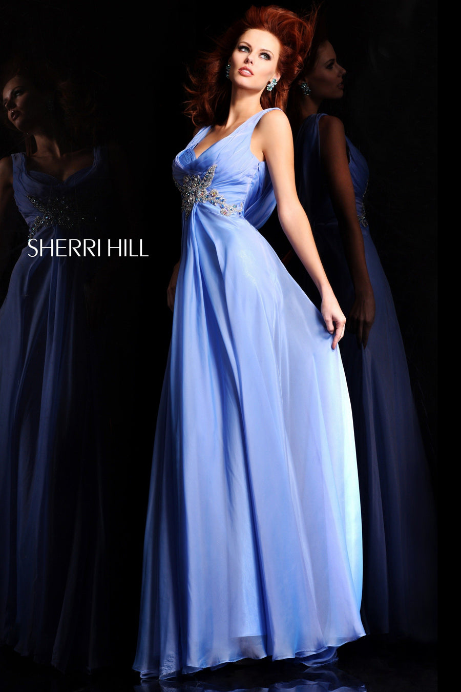 Sherri Hill style 3865 in purple, V-Neck Chiffon Gown