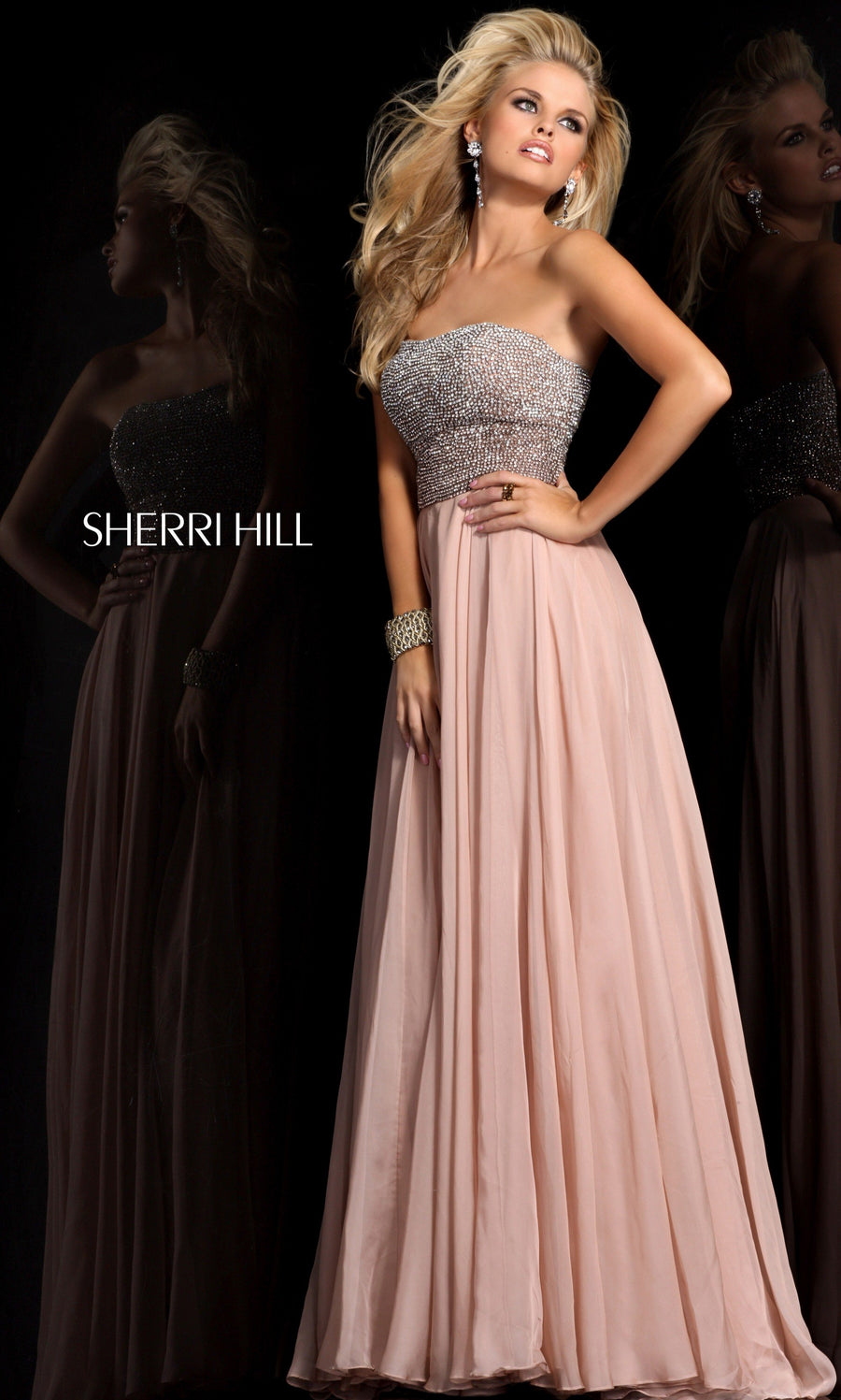 Sherri Hill style 11017 in nude, Beaded Bodice Chiffon Gown